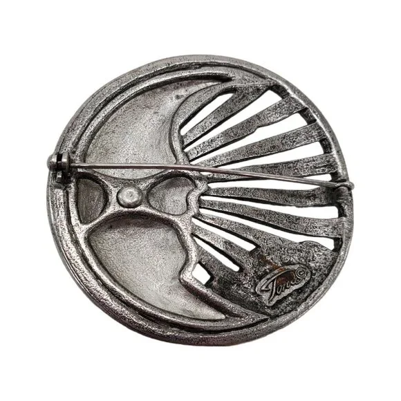 Vtg Man in the Moon Brooch Pin Signed Tona Pewter Silver Tone Faux Marquisite - Picture 7 of 9